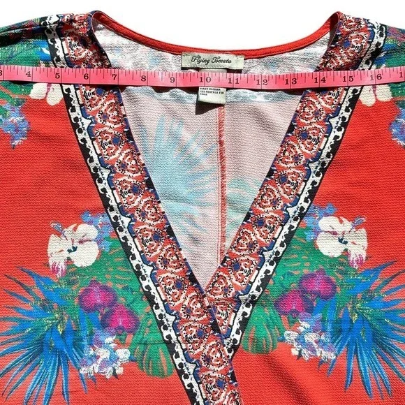 Flying Tomato Wrap Blouse Orange Multicolor Boho Tropical Elastic Waist Medium - Picture 5 of 12